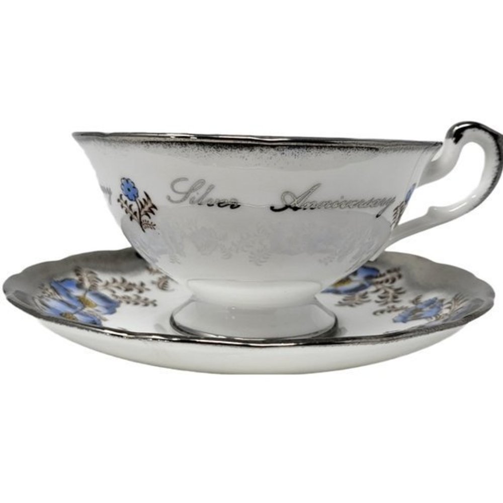 Happy 25th Anniversary Silver Royal Ardalt‎ Bone China England Tea Cup Saucer